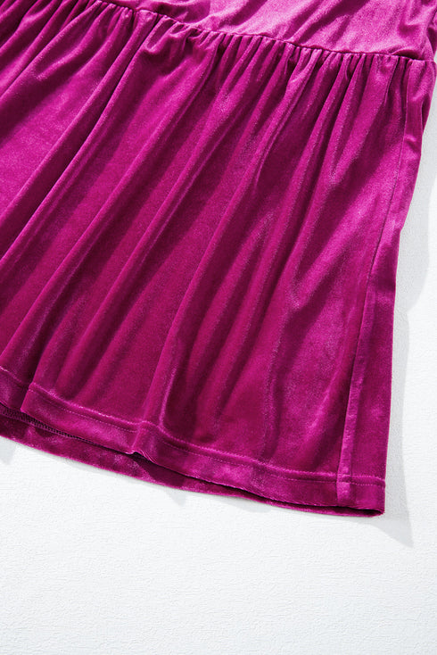 Velvet Short Sleeve Shirred Waist Tiered Maxi Dress